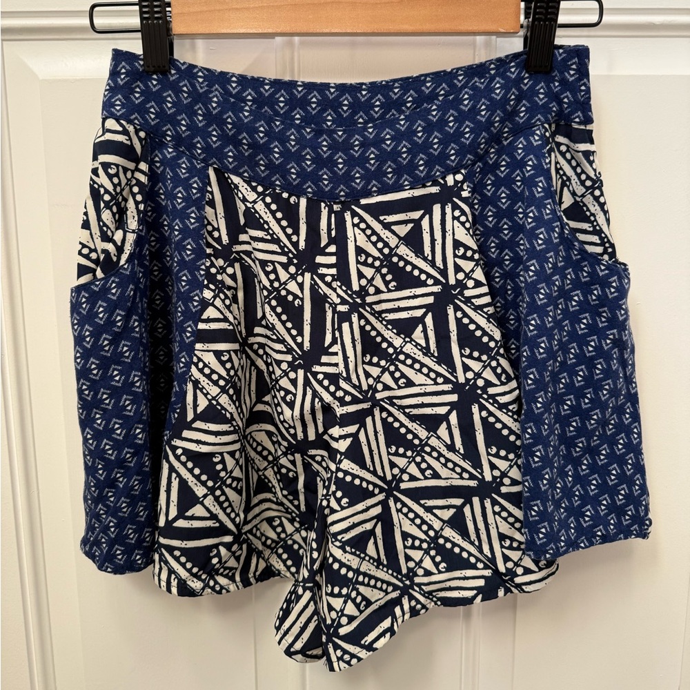 Mimi Chica Navy and White Geometric Mixed Print Shorts
